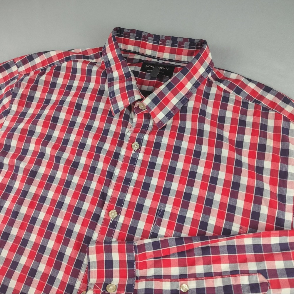 Banana Republic Non Iron Tailored Slim Shirt Mens XXL 18-18 1/2 36 Plaid Red